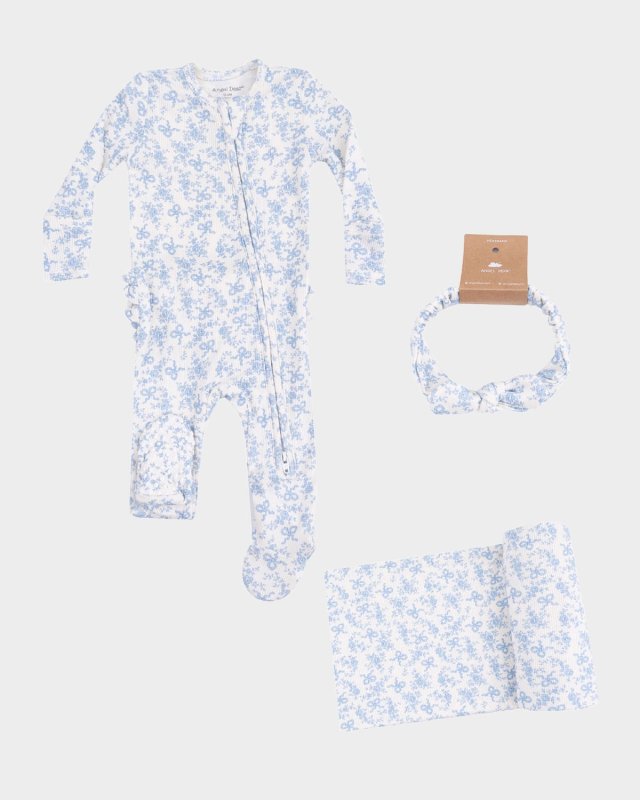 Girl's Romi Floral 2-Way Zip Footie Romper, Headband & Blanket Set, Size Newborn-9